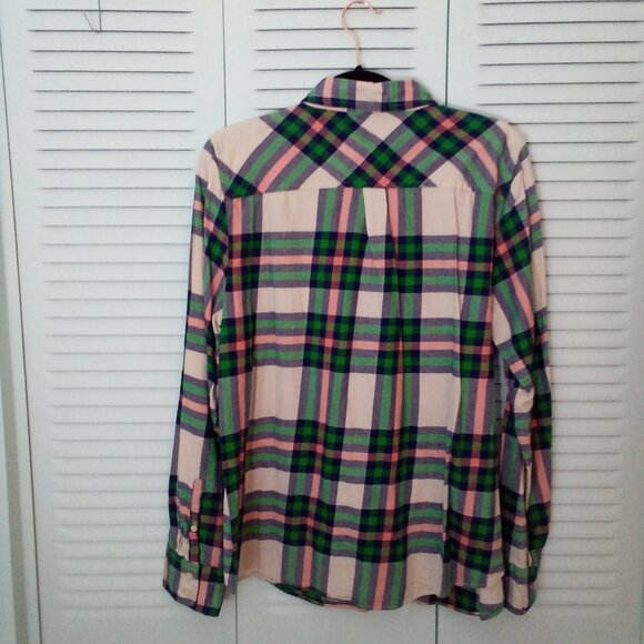 J.CREW ROCK SALT L BOY FIT BUTTON-UP PLAID LONG-SLEEVE SHIRT 100% COTTON POCKET - Picture 2 of 4